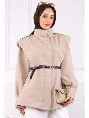 Bej Omuz Apoletli Kemerli Trençkot Bej Omuz Apoletli Kemerli Trençkot
