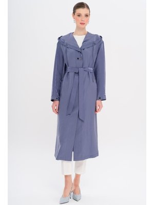 İndigo Kapüşonlu Çıt Detaylı Astarsız Kap