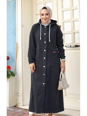 Uzun Cepli Kapüşonlu Kot Kap Uzun Cepli Kapüşonlu Kot Kap