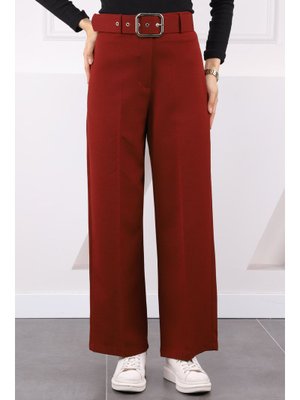 Bordo Bol Paça Kemerli Pantolon Bordo Bol Paça Kemerli Pantolon