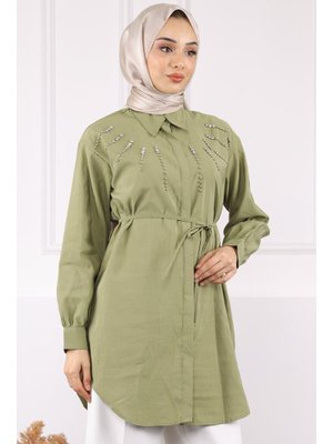 Haki Önü Taşlı Modal Tunik Haki Önü Taşlı Modal Tunik