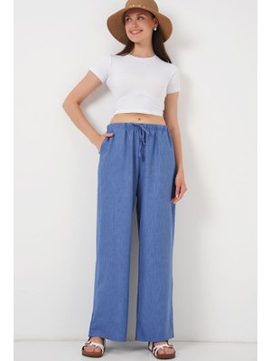 İndigo Geniş Paça Keten Pantolon İndigo Geniş Paça Keten Pantolon