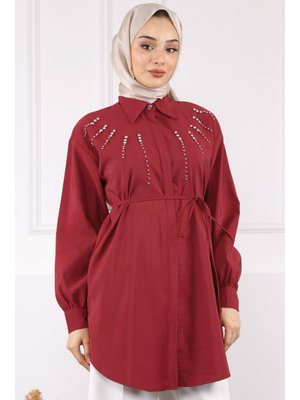Bordo Önü Taşlı Modal Tunik Bordo Önü Taşlı Modal Tunik