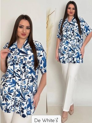 Büyük Beden Empirme Baskılı Cep Kısımları Taş Detaylı Gömlek Saks