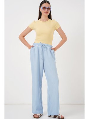 Mavi Geniş Paça Keten Pantolon Mavi Geniş Paça Keten Pantolon