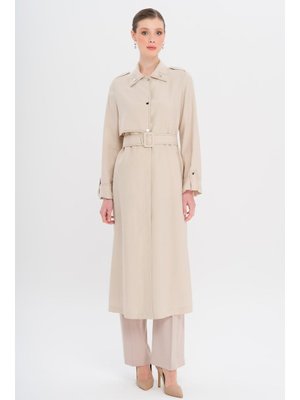 Kontrast Dikiş Detaylı Astarsız Modal Trençkot Taş