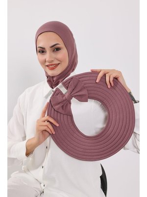 Gül Kurusu Türban Üzeri Penye Pratik Tak Çık Fiyonklu Şapka,sp 4,sp