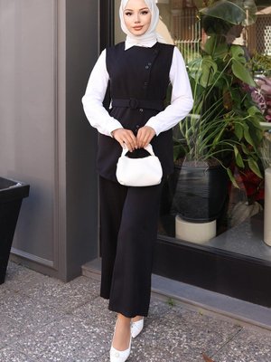 Siyah Kemerli Yelek Pantolon Takım