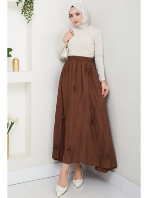 Fiyonk Detay Beli Lastikli Acı Kahve Etek