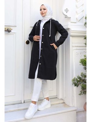 Siyah Düğmeli Kot Kap