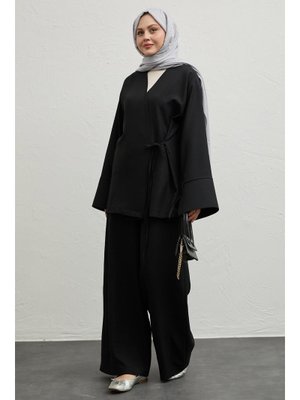 Keten Kimono İkili Siyah Takım