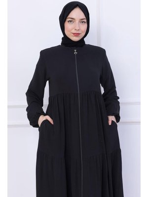Siyah Kat Kat Büzgülü Ferace Siyah Kat Kat Büzgülü Ferace