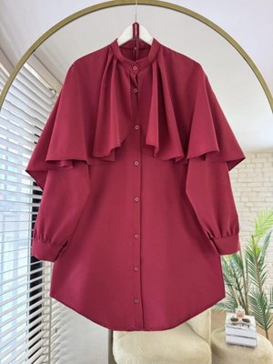 Pelerinli Kuşak Detaylı Hakim Yaka Gömlek Pelerinli Kuşak Detaylı Hakim Yaka Gömlek