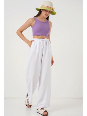 Beyaz Geniş Paça Keten Pantolon Beyaz Geniş Paça Keten Pantolon