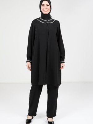 Siyah Taş Detaylı İkili Takım Siyah Taş Detaylı İkili Takım