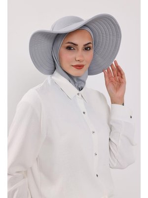 Gri Türban Üzeri Penye Pratik Tak Çık Fiyonklu Şapka,sp 4,sp