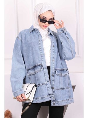 Mavi Taş İşlemeli Kot Ceket