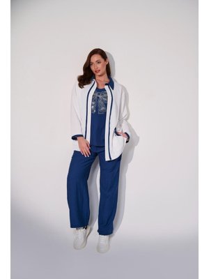 Beyaz Büyük Beden Ceketli Ve Pantolonlu Li Takım