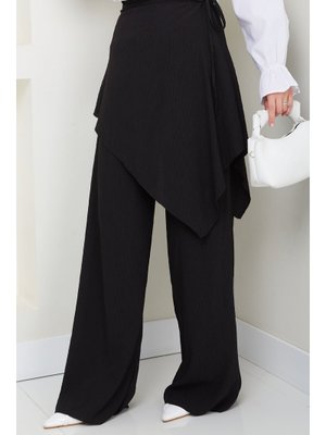 Çapraz Bağlama Detaylı Siyah Krep Pantolon Çapraz Bağlama Detaylı Siyah Krep Pantolon