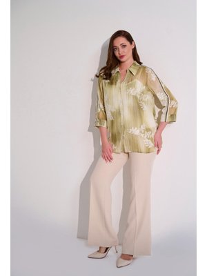 Yeşil Büyük Beden Empirme Baskılı Gömlek