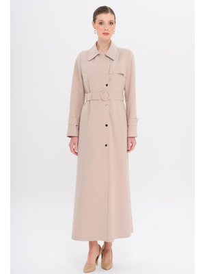 Bej Gömlek Yaka Fermuar Ve Çıt Kapamalı Astarlı Pardesü