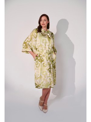 Yeşil Büyük Beden Empirme Baskılı Ve Kemerli Elbise Açık