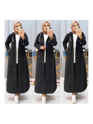 Kapüşonlu Düğmeli Denim Kot Kap Kapüşonlu Düğmeli Denim Kot Kap