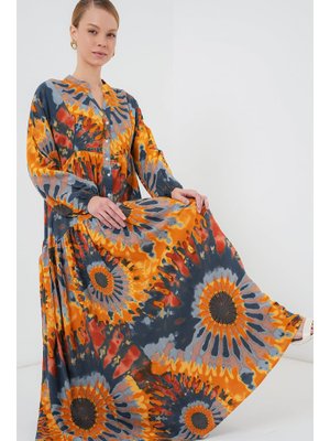 L. Turuncu Otantik Desenli Elbise L. Turuncu Otantik Desenli Elbise