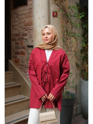 Bordo Önü Bağlamalı Oversize Kimono Bordo Önü Bağlamalı Oversize Kimono
