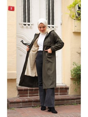 Kapüşonlu Belden Sıkmalı Bondit Kaban