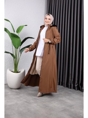 Fermuarlı Cepli Kapüşonlu Bondit Mont