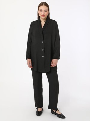 Siyah Büyük Beden Dokuma Ceket & Pantolon Takım