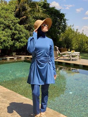 İndigo Tam Kapalı Büzgülü Mayo