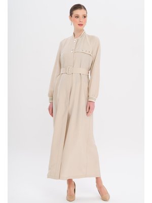 Ribana Detaylı Astarsız Modal Pardesü Taş Ribana Detaylı Astarsız Modal Pardesü Taş