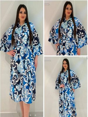 Büyük Beden Empirme Baskılı Ve Kemerli Elbise Saks