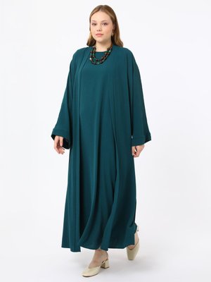 Zümrüt Yeşili Büyük Beden Elbise & Ferace İkili Takım