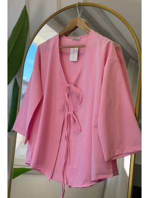 Pembe Ön Bağlamalı Kimono Tunik Pembe Ön Bağlamalı Kimono Tunik