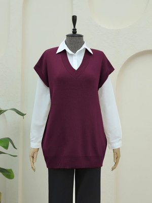 Bordo V Yaka Oversize Triko Süveter Bordo V Yaka Oversize Triko Süveter