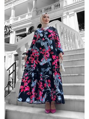 Fuşya Beymen Desenli Viskon Elbise Fuşya Beymen Desenli Viskon Elbise