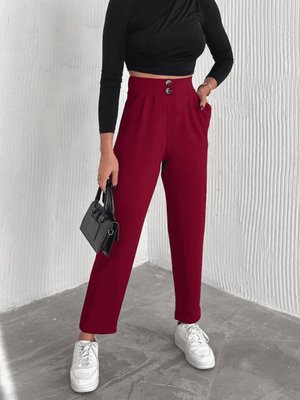 Bordo Örme Krep Çift Düğmeli Pantolon