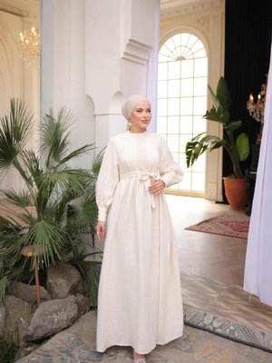 Ekru Ankanoor Dantel Ve Nervürlü Müslin Elbise Ekru Ankanoor Dantel Ve Nervürlü Müslin Elbise