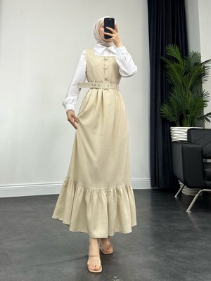 Bej Top Düğmeli Gömlekli İkili Takım Jile