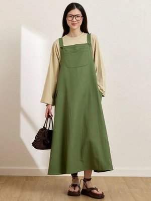 Haki Keten Salopet Tulum