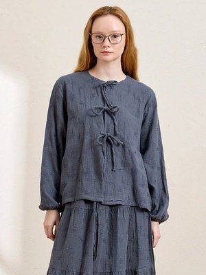 Fistolu Müslin Fiyonklu Bluz Dark İndigo