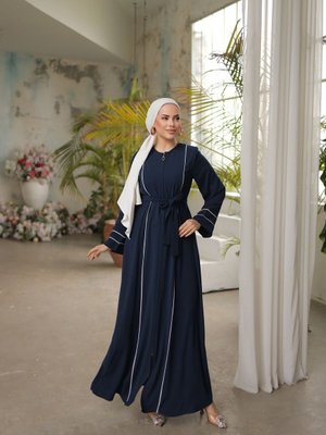 Lacivert Ankanoor Kol Ağzı Ve Önü Çift Biyeli Ferace