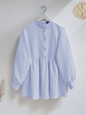 Bebe Mavi Önü Taşlı Düğme Detaylı Parçalı Arkası Fermuarlı Tunik