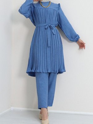 Mavi Robadan Pileli Belden Bağlamalı İkili Takım