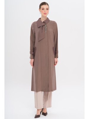 Mendil Yaka Dar Detaylı Astarsız Modal Kap Kahve