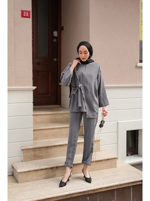 Gri Yandan Bağlamalı Armani Modal Takım Gri Yandan Bağlamalı Armani Modal Takım