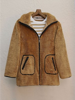 Tarçın Çift Cepli Fermuarlı Astarlı Peluş Mont